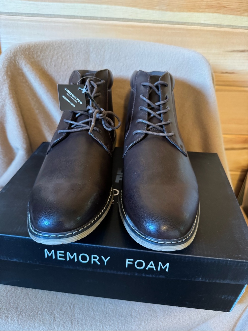 London Fog Men's Brown Leather Chukka Boots with Memory Foam